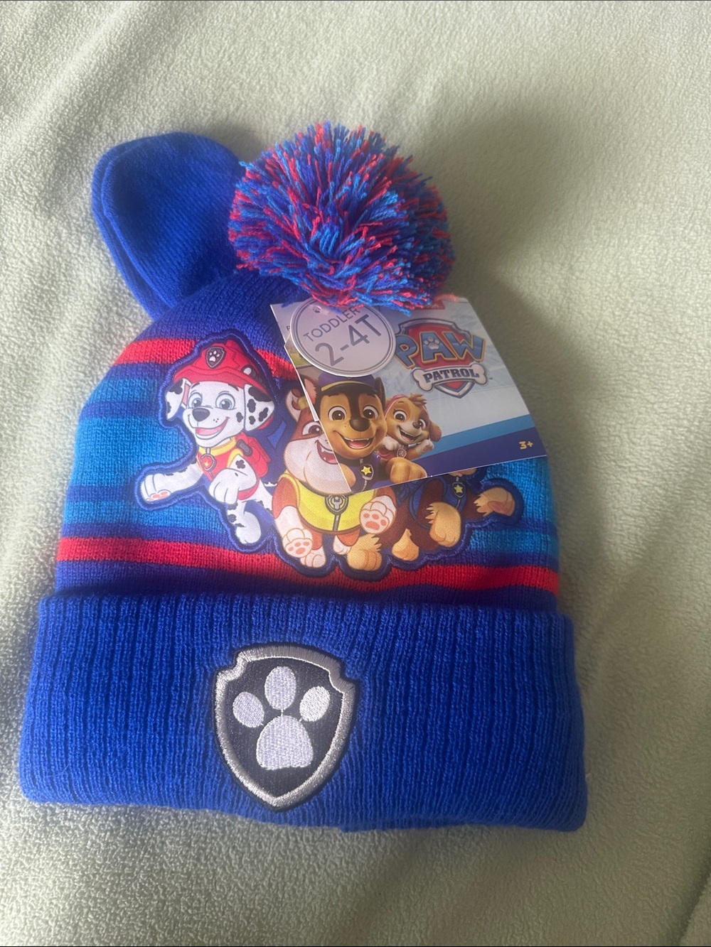 Paw Patrol Blue Beanie with Red & Light Blue Pom